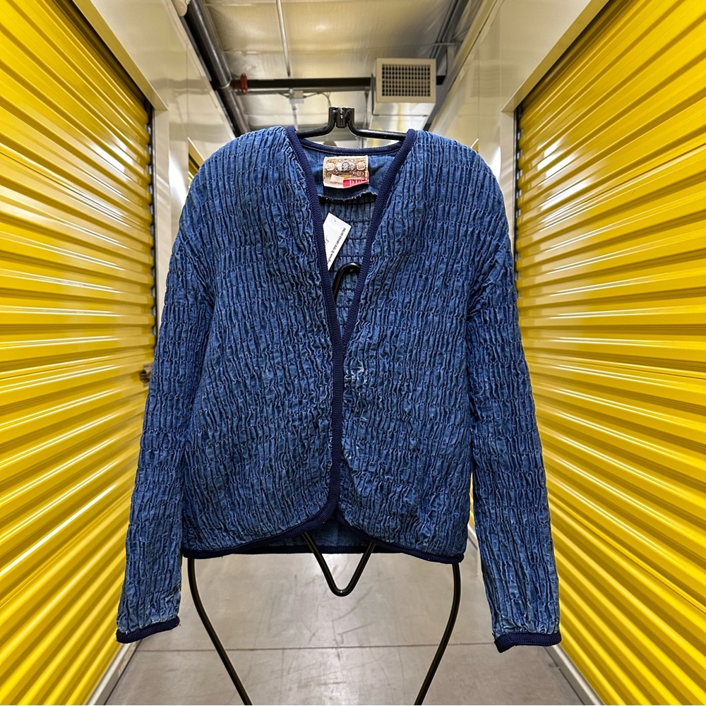 80s Quilted Denim Cardigan by Gene Ewing